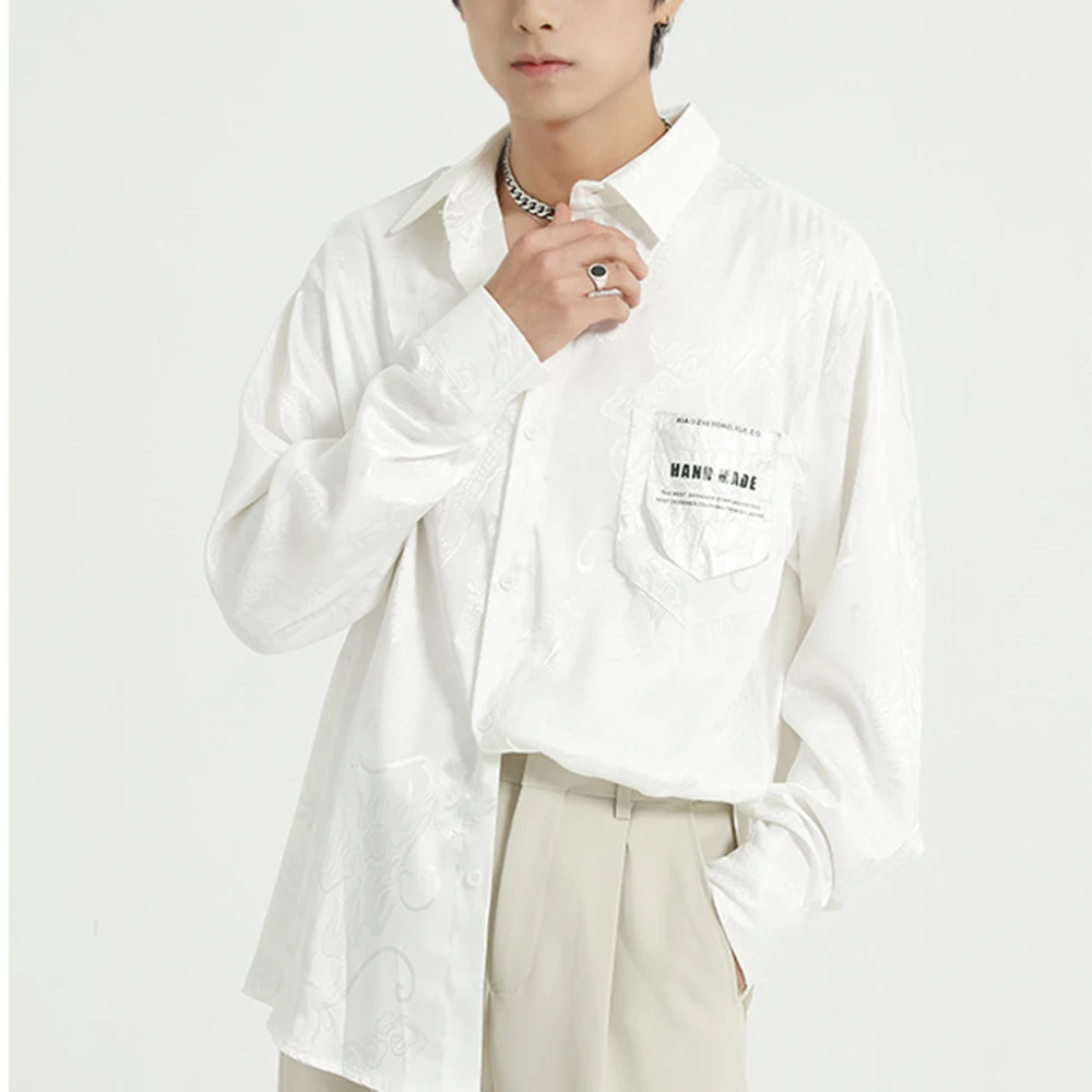 Korean Designed Men's Black Casual Shirt Blouse Men Fashions Harajuku Streetwear Clothing Hip Hop Long Sleeve Loose Shirt