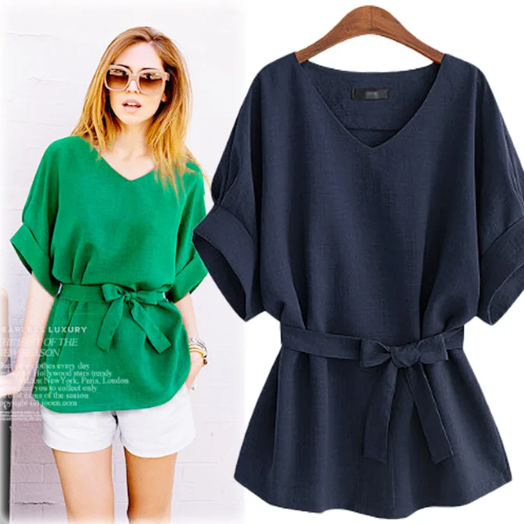 

Футболка женская с V-образным вырезом, хлопково-льняной топ с коротким рукавом, однотонная свободная Облегающая рубашка, лето 2021