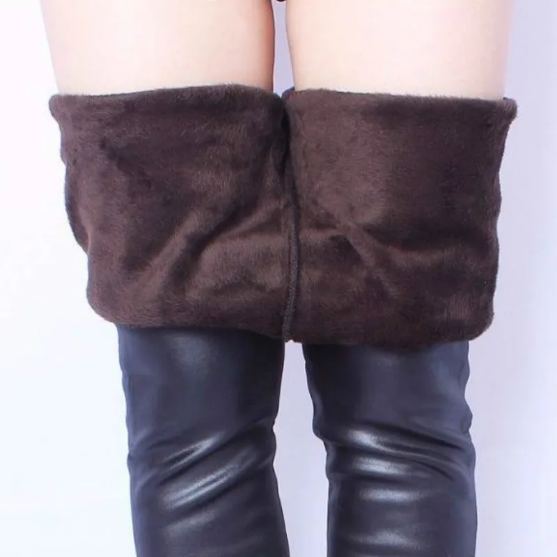 

PU Leather Fleeced Leggings Woman Casual Black Fleece High Waist Women Leggings Stretch Pants 2021 Solid Slim Warm Buttom Pants