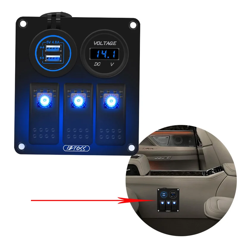 3 комплекта 12 В RV переключатель панель Предварительно проводной с вольтметром 4.8A