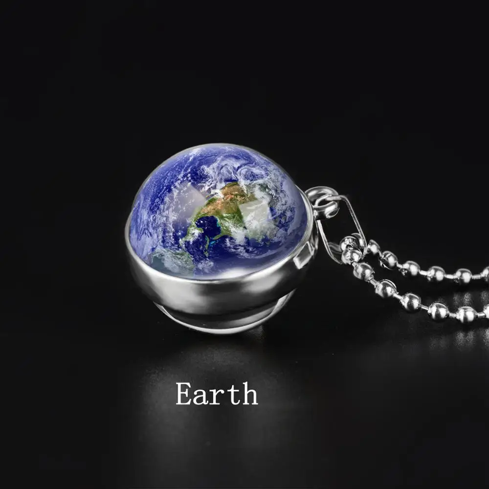 Earth Двустороннее ожерелье с глобусом, солнечная система, планета Венера, Меркурий, Марс, Сатурн, уран, Нептун, земля, солнце, кулон, купольное стекло, ожерелье s - Окраска металла: Earth