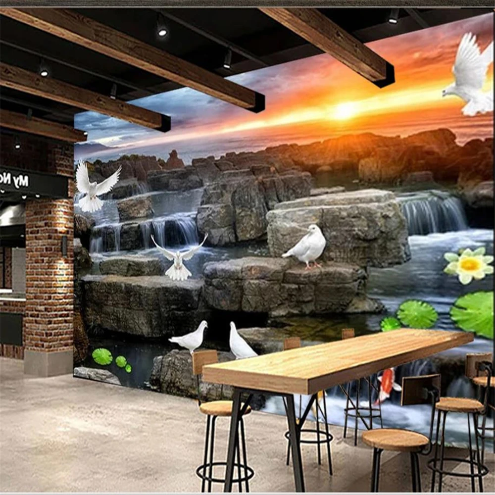 beautiful scenery wallpapers Landscape waterfall 3D stereo mural background wall | Обустройство дома