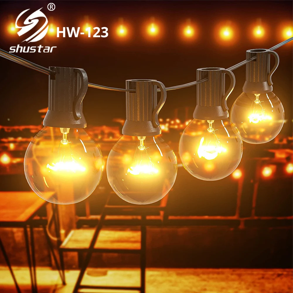 

Solar String Light Outdoor G40 Garden Light LED Shatterproof Waterproof Bulb 4 Light Modes for Backyard Party Decoration