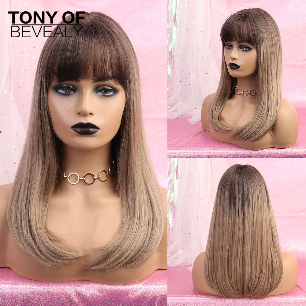 Длинные прямые черно красные парики с эффектом омбре челкой термостойкие