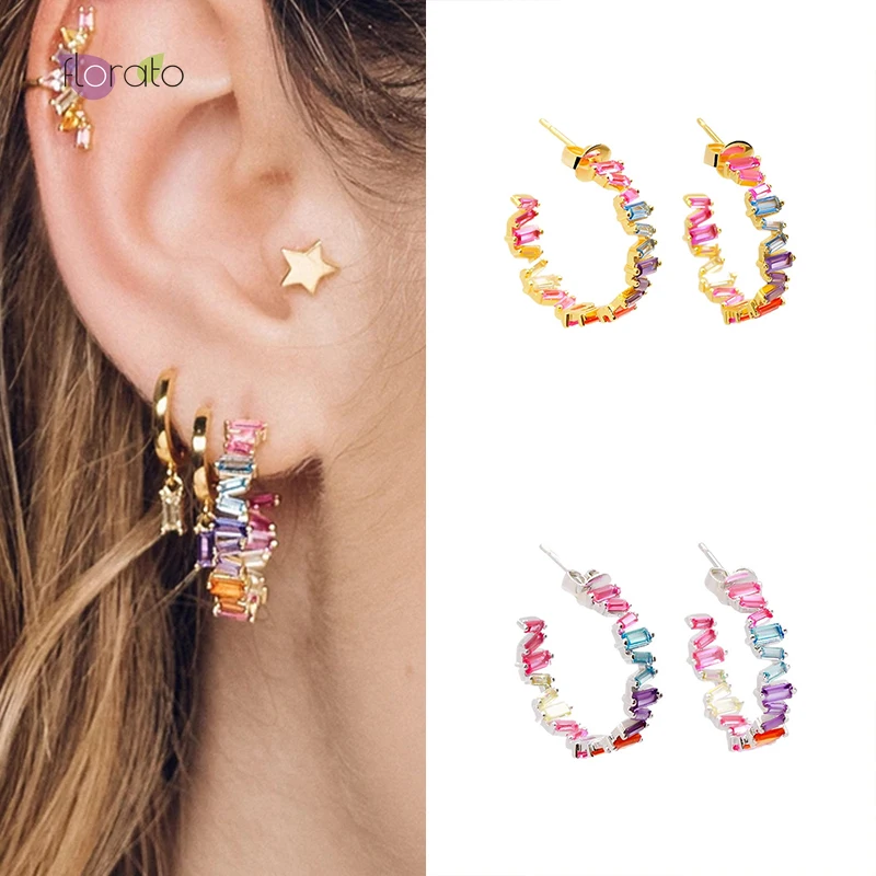 

New Ladies Sparkling Dazzling Stud Earrings 925 Silver Colorful Earrings With Diamonds Fashion High Jewelry Gifts Girls