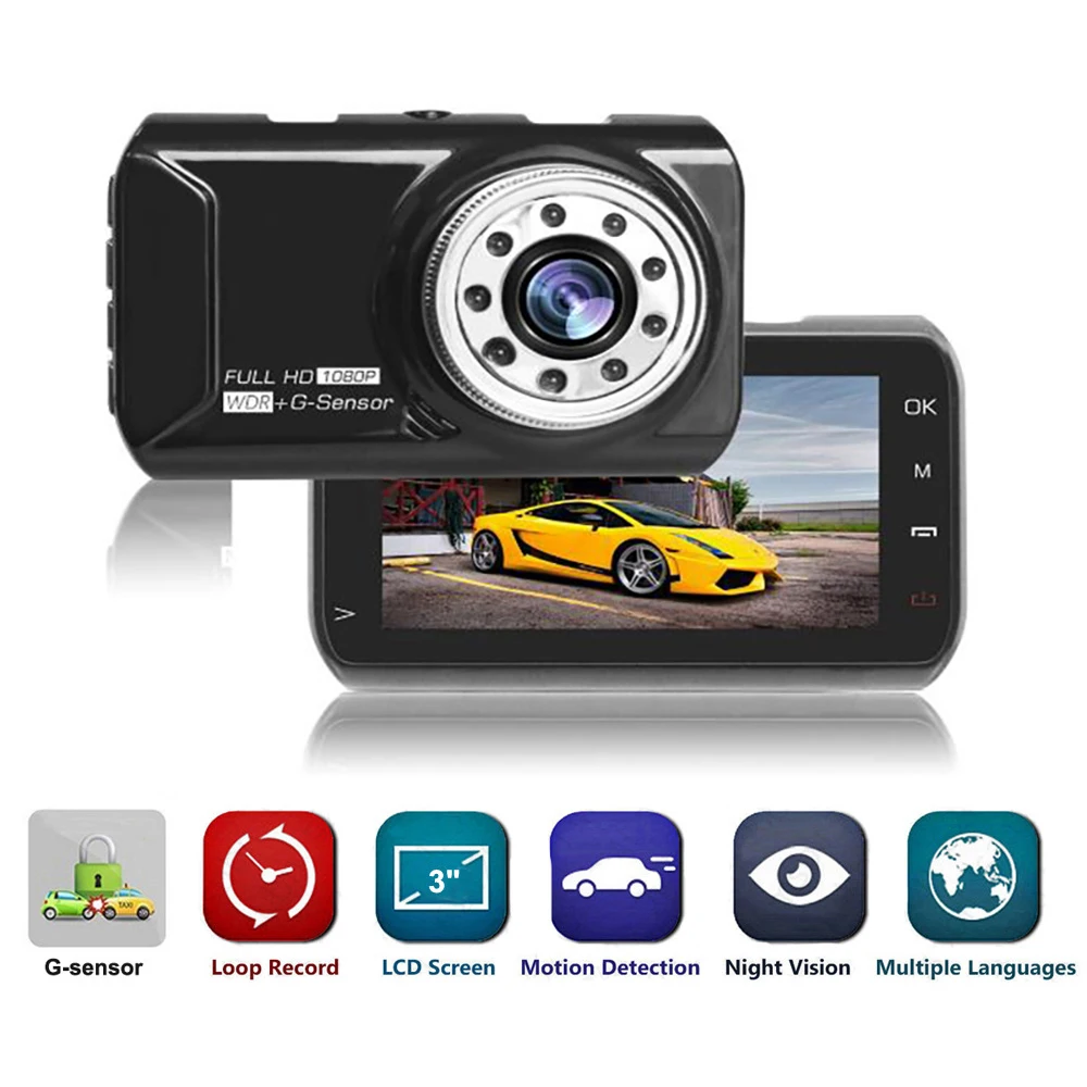 

Car DVR 3.0" Full HD 1080P DashCam Camera Auto Video Recorder Car Registrar Dash Camera Camcoder Motion Detector Action Camera