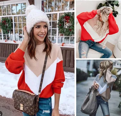 

2020 Autumn Winter Loose Knitted Striped Sweater Women Long Sleeve Girls Pullovers Sweaters Female Casual Color Block