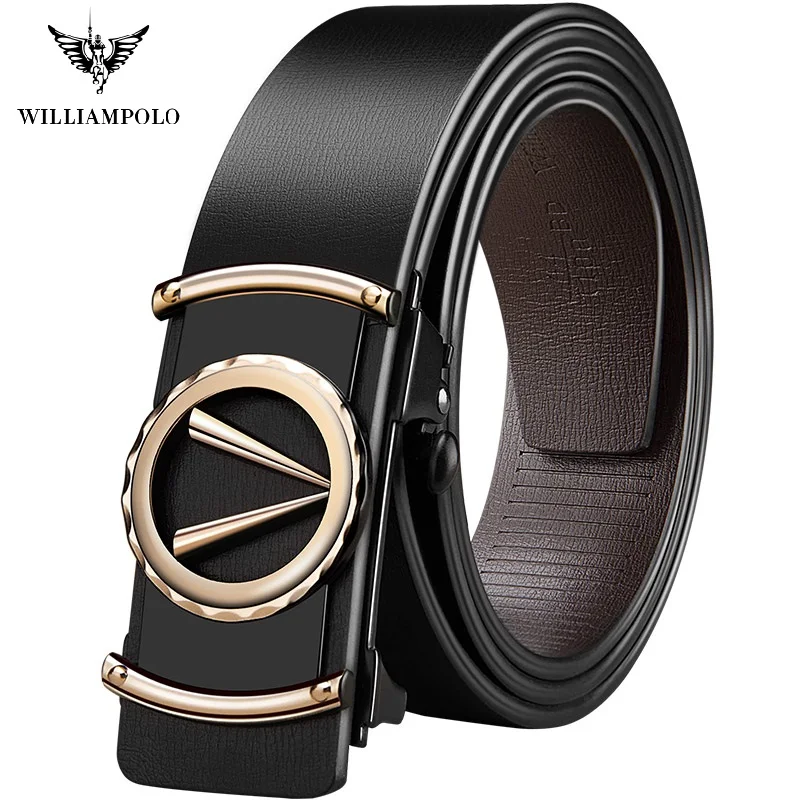 WILLIAMPOLO Genuine leather Brand Belt Men Top Quality Genuine Luxury Leather Belts for Men Strap Male Metal Automatic Buckle