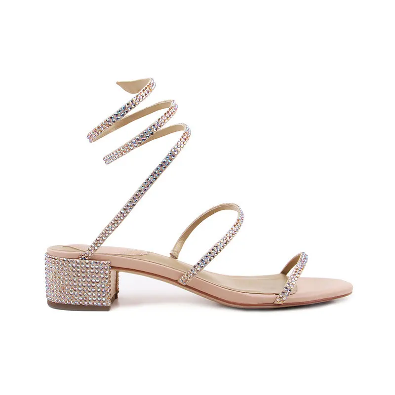 2019 Brand New RC Rhinestone High Heels Sandals Women Gladiator Italian Shoes Matching Bags Slip-On | Обувь