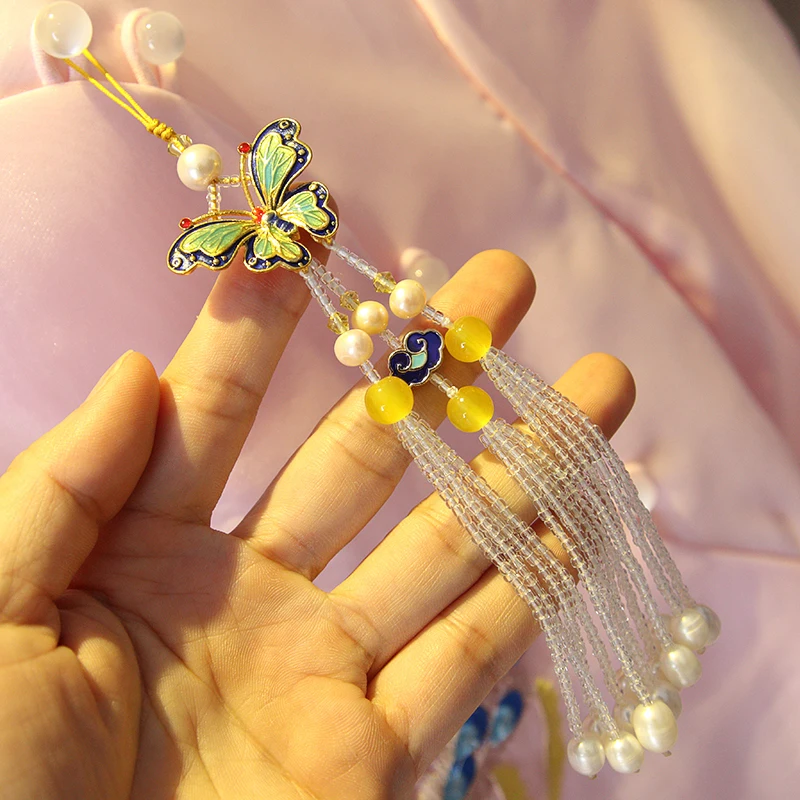 

[Ласточкин хвост] полностью ручная работа Китайский античный стиль женский китайский Чонсам жемчуг кисточки давление нагрудные Подвески А...