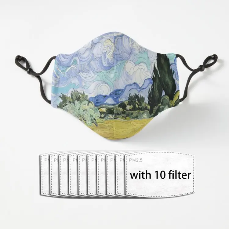 

Van Gogh Wheatfield with Cypresses Breathable Mask Harajuku Boys/girls Pm2.5 Filter Dust Mask Poster Female/male Mask