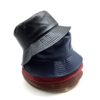 2020 new fashion women 100 matte pu fisherman hat sun protective hats girls summer red black leather bucket hat