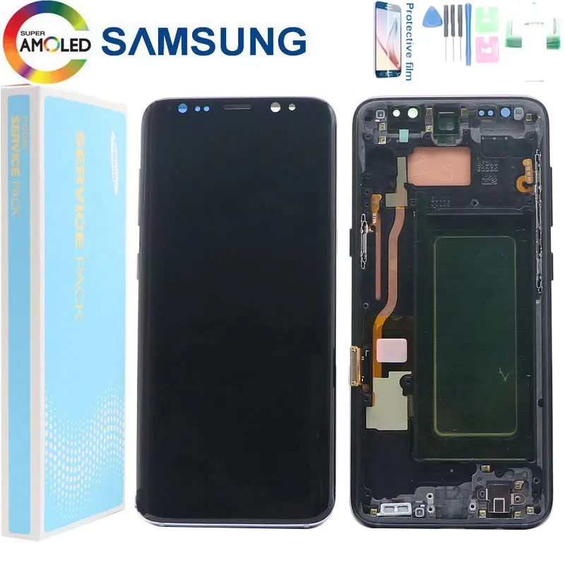 

Оригинальный Super AMOLED дисплей с рамкой для Samsung Galaxy S8 G950 G950F LCD S8 PLUS S8 + G955 G955F, ЖК-дисплей, сенсорный экран