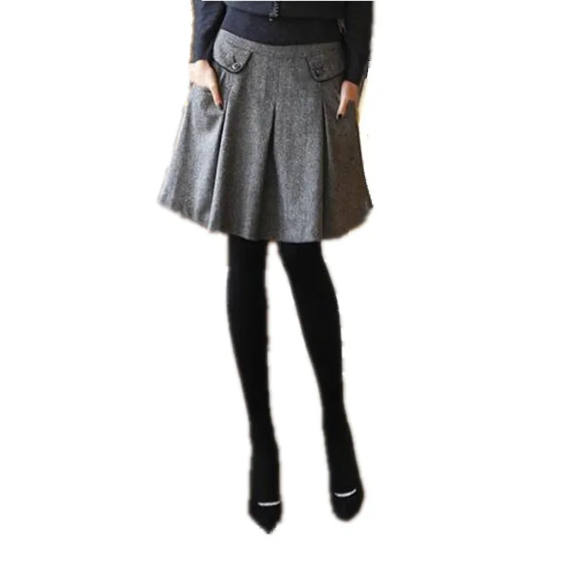 

New 2021 Autumn Winter Woolen Skirts Women's Spring Skirts Plus Size Pleated Skirt Woolen Pocket Casual Skirts S-6XL