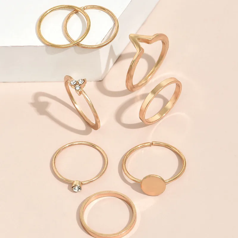 

Punk Jewelry Women Ring 8 Pcs/Set Retro Triangle Joint geometric Alloy Set 2021 Fashion Accessories