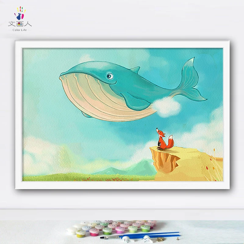 Рисуй по номеру Wall art живописи номерам украшения дельфин и маленькая девочка