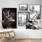 Постер Delada Scand с изображением природного зимнего пейзажа, принт леса, лосящего, холст, живопись, олень, Настенная картина, нордический стиль, домашний декор