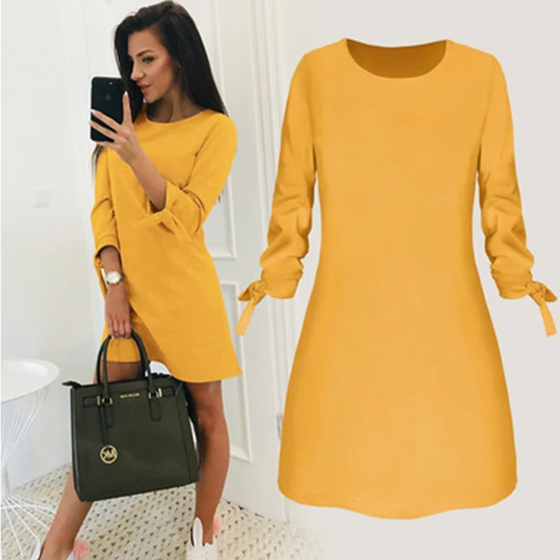 

2021tunics spring summer autumn solid color dress casual O-neck dress female lace plus size jurken tunieken dress jurk tank jurk