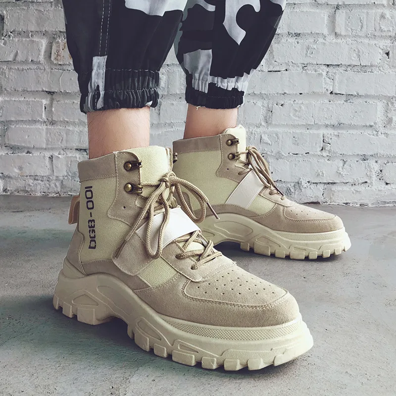 

Мужские кожаные ботинки, коричневые повседневные ботинки с высоким берцем, осень 2021