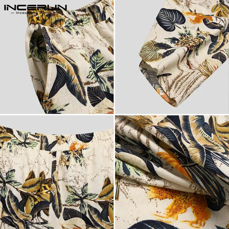 

Vintage Printing Men Harem Pants Joggers Casual Loose Elastic Waist Calf Length Pants Streetwear Cotton Trousers Men 5XL INCERUN