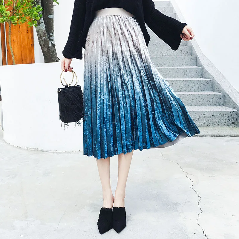 Юбка с эластичной резинкой на талии блестящая плиссированная юбка осенняя