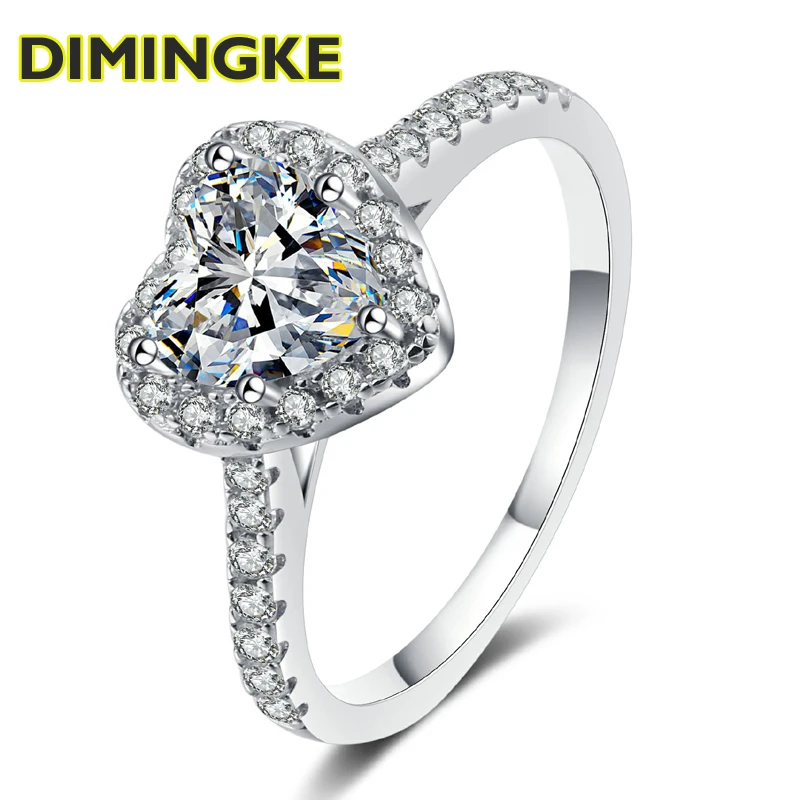 

DIMINGKE Real 1CT/2CT Heart-shaped Moissanite Ring Woman Passed the Diamond Test 100-S925 Sterling Silver Jewelry Wedding