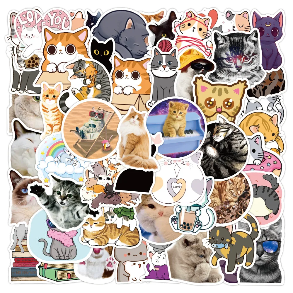 Pegatinas de dibujos animados Kawaii Cat Kitty, pegatinas impermeables para motocicleta, equipaje, guitarra, monopat&iacute;n, regalo para ni&ntilde;os, 10/30/50 Uds.-1
