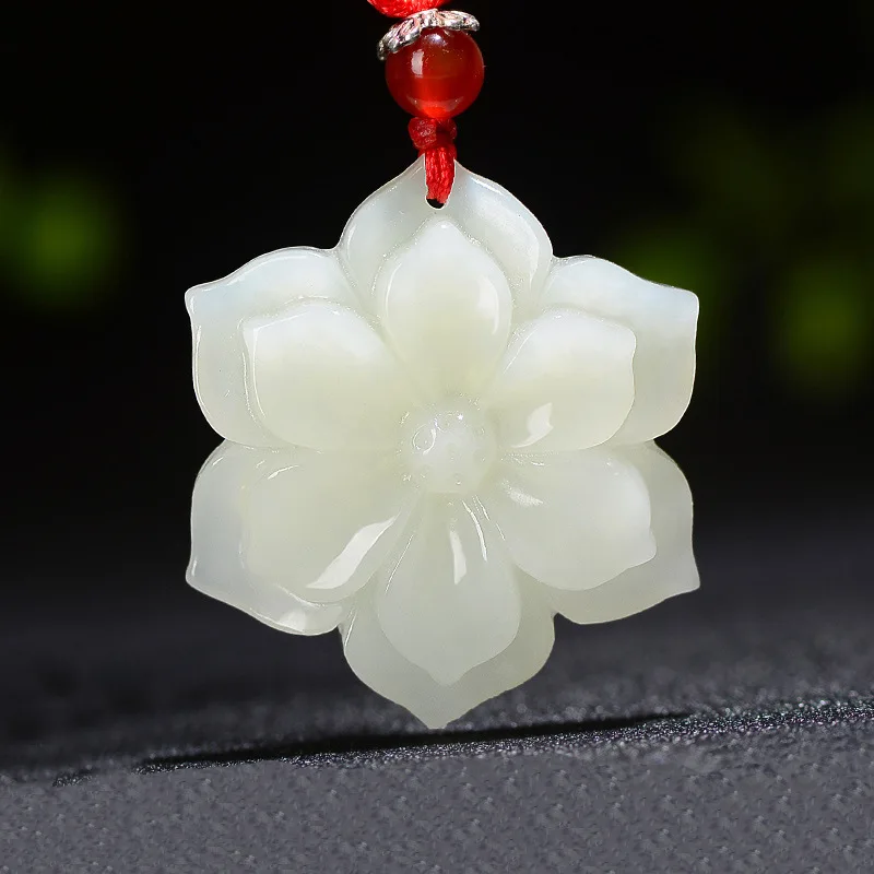 Natural hetian jade handcarved lotus pendant retro temperament jewellery fashion for women men lucky