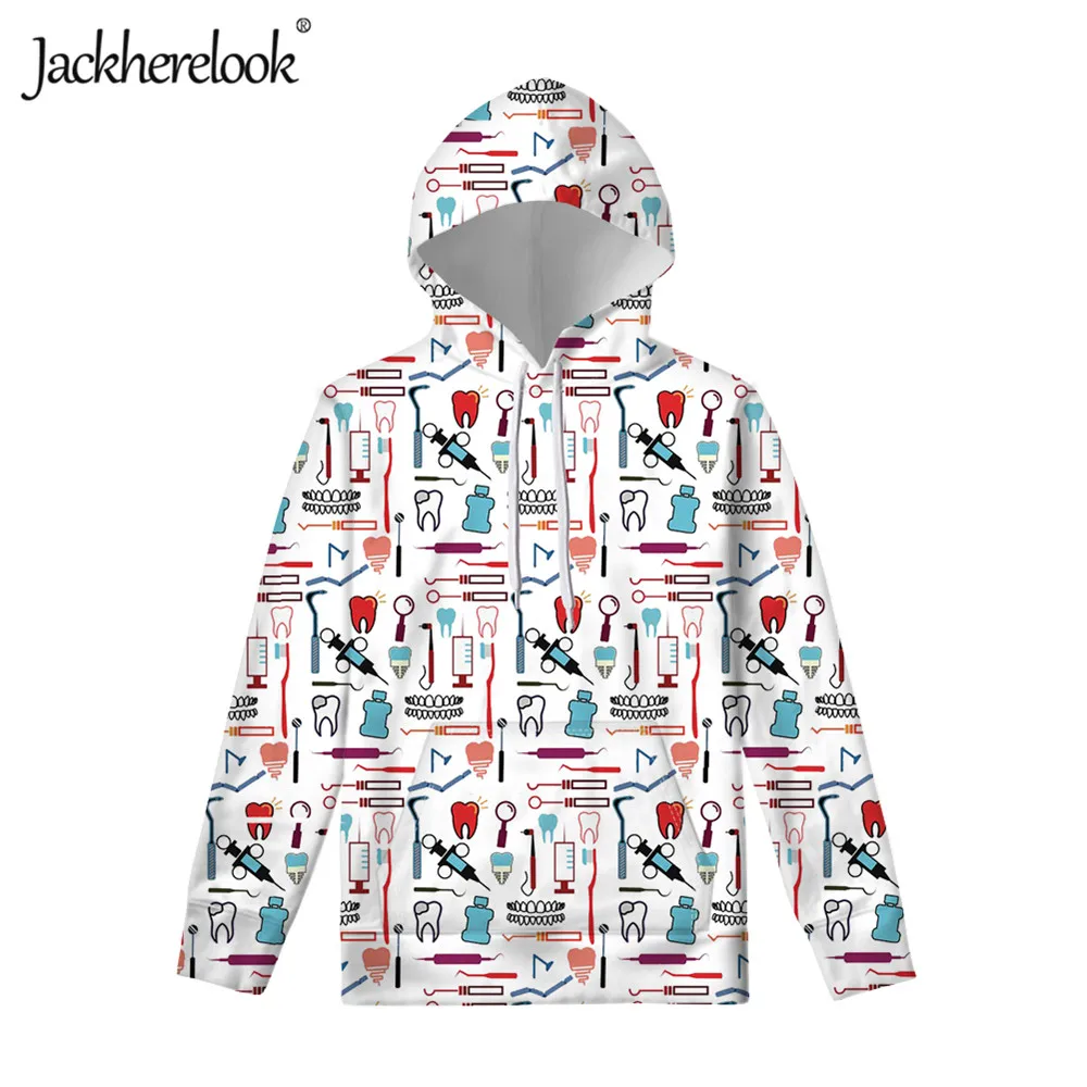 

Jackherelook Funny Dental Hoodies Teeth Dentist Equipment Tool Pattern Casaul Sweatshirts Pullovers warm pocket hooded jacket