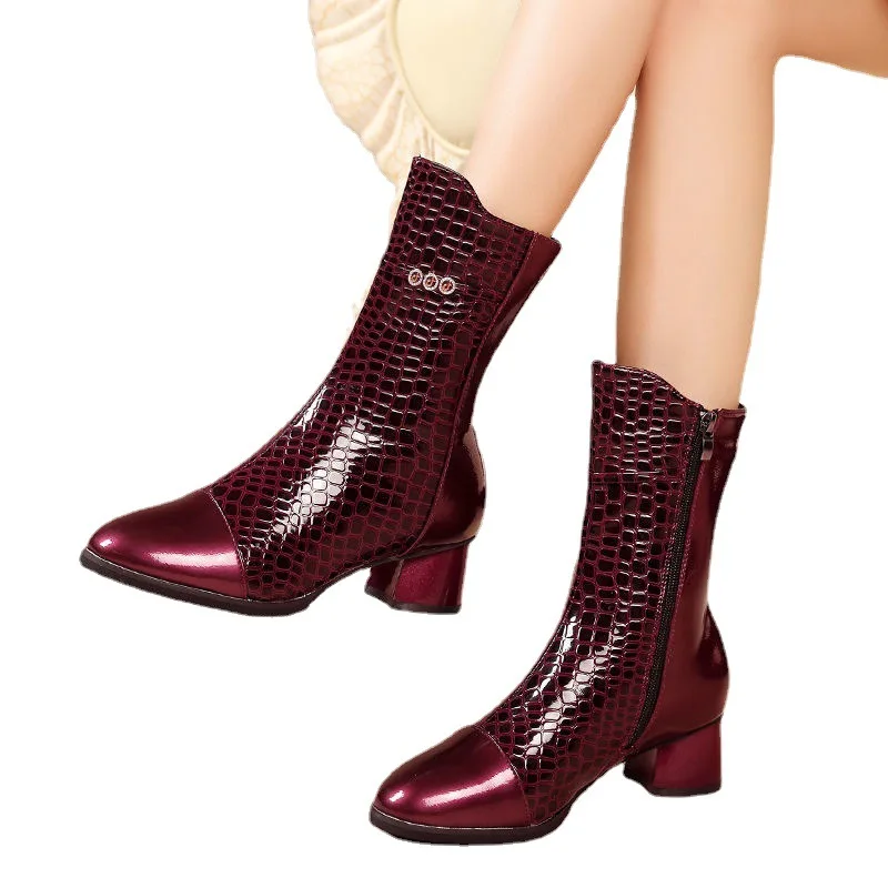 

Новинка осени 2021, Ботинки Martin, Женские однотонные ботинки на среднем каблуке с боковой молнией Стразы, женские ботинки