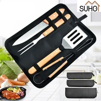 23pcs stainless steel barbecue knife fork tongs skewer set bbq roasting grilling tool wooden handle spatula roasting shovel set