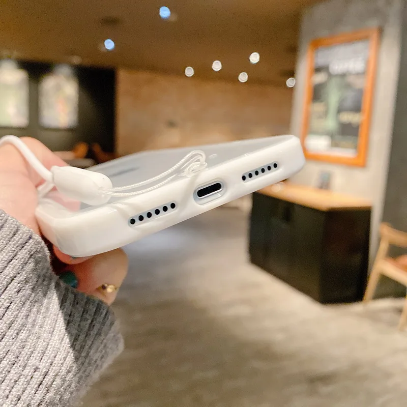 

For iPhone 12 Mini 12 Pro Max 11 XS Max XR X 8 7 Plus SE 2020 Clear Silicone Ring Hand Strap Case Straight Color Edge Back Cover