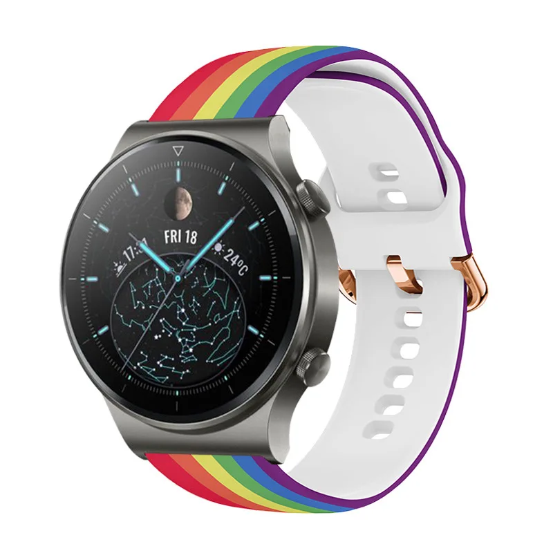 Ремешок силиконовый для Huawei Watch GT 2 Pro спортивный браслет с радужным принтом