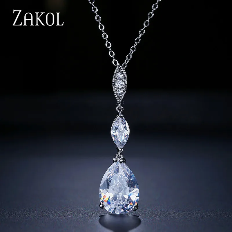 Комплект из серег и подвески с фианитами в виде капли воды|necklace set|brand necklace setnecklace