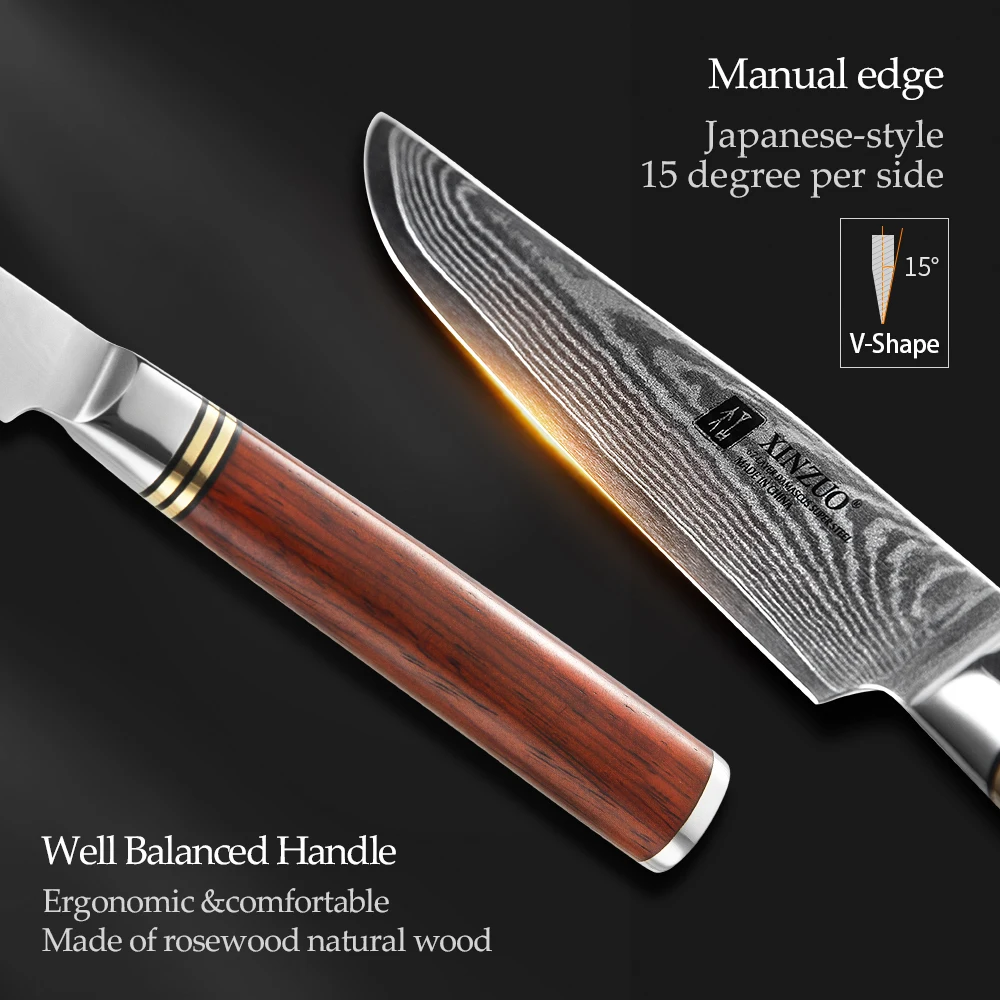 XINZUO 5 &quotдюйма Нож японский Дамасская сталь кухонный нож из нержавеющей стали