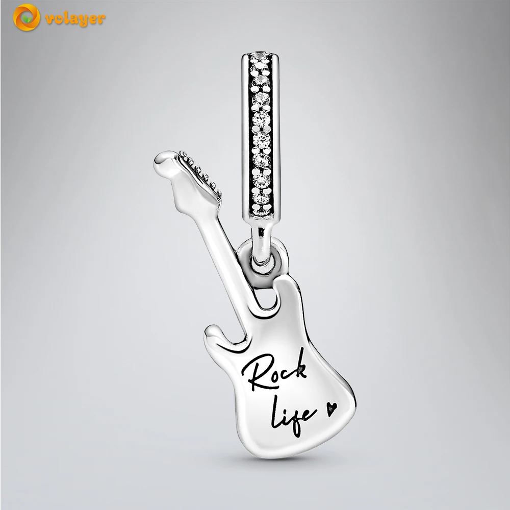 volayer 925 sterling silber perlen elektrische gitarre baumeln charme fit original pandora armbänder für frauen schmuck der geschenk free g
