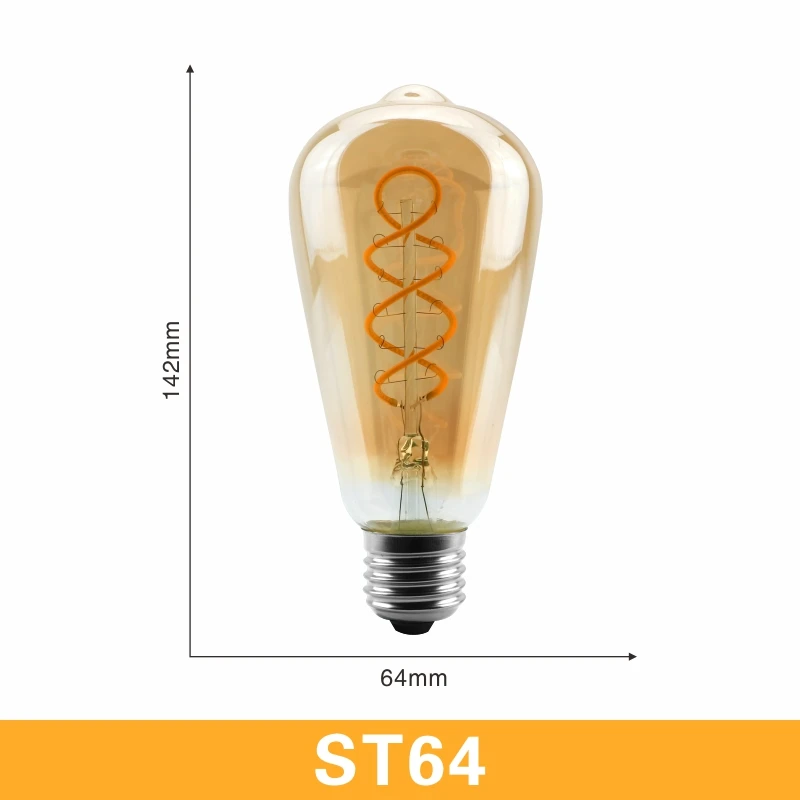 ST64 Ретро Спираль светильник светодиодный ламп накаливания 220V A60 ST64 G125 G95 G80 T45 T185 затемнения 4 Вт 2200K Винтаж лампы для декоративный светильник Инж - Испускаемый цвет: ST64