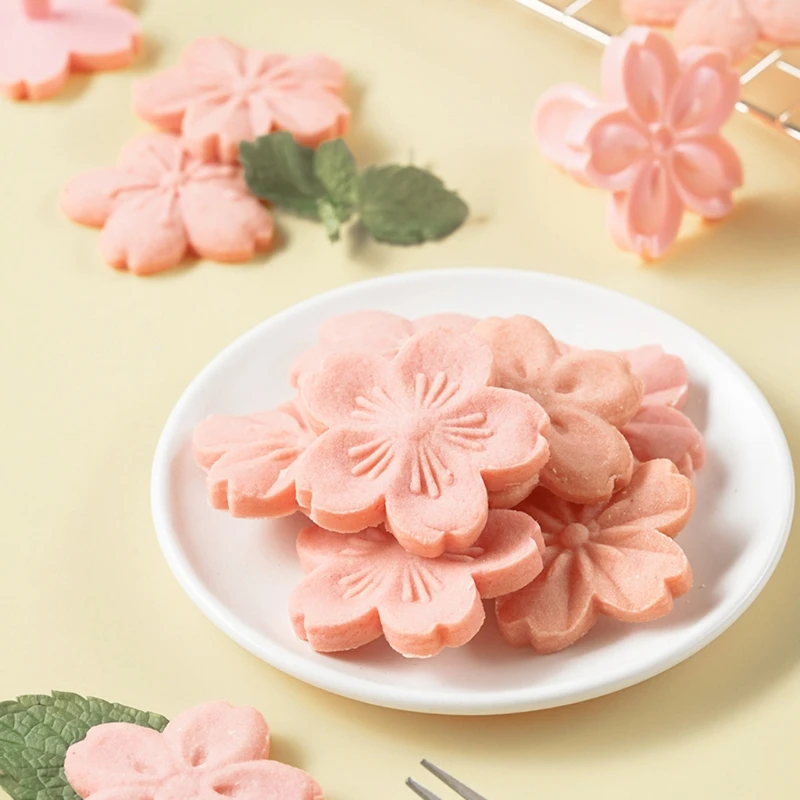 

5pcs/set Cookie Mold Stamp Biscuit Cutter Cherry Blossom Flower DIY Floral Mooncake Mold