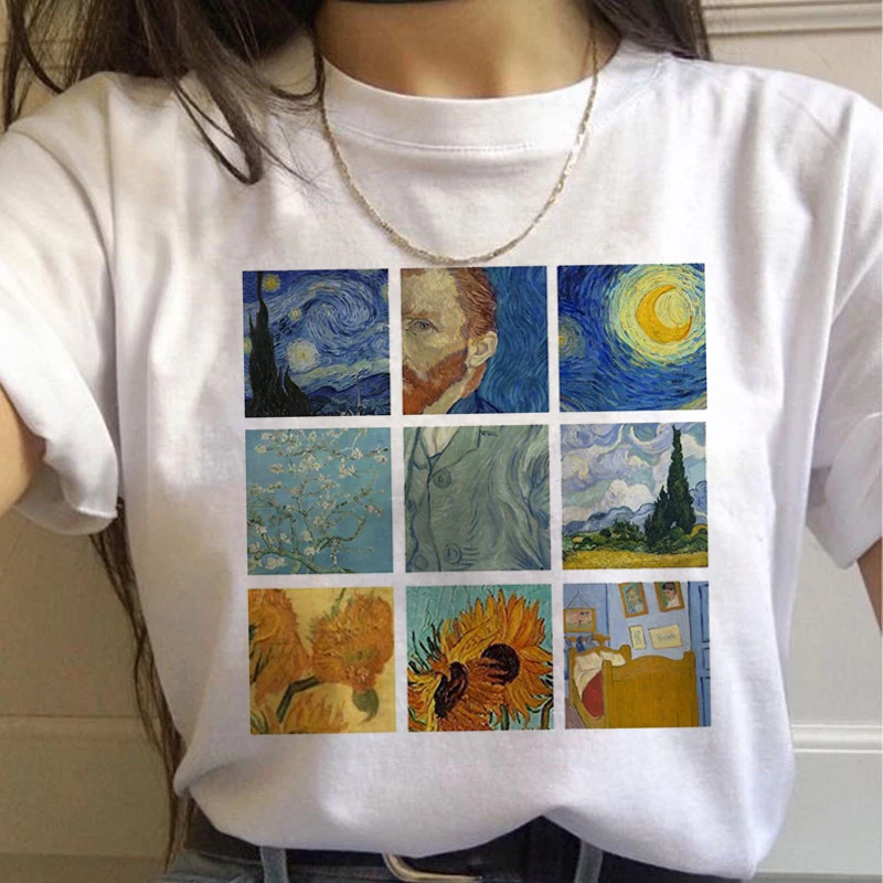 Vincent Van Gogh Harajuku эстетические футболки Женская масляная живопись Ullzang забавная футболка 90s Винтажная футболка модные футболки женские - Цвет: 7450