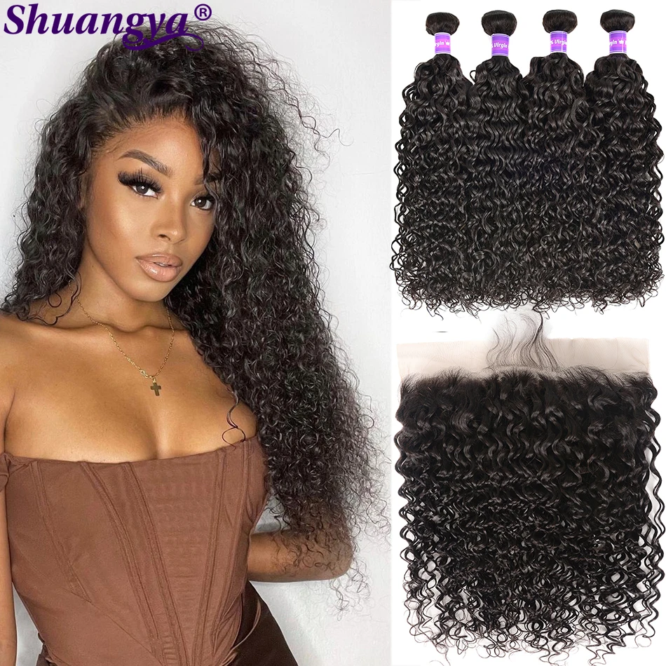 

Прозрачная Кружевная передняя часть с пучками, бразильские волнистые пупряди 5 Х5 HD с застежкой, 100% Кудрявые Волнистые человеческие волосы