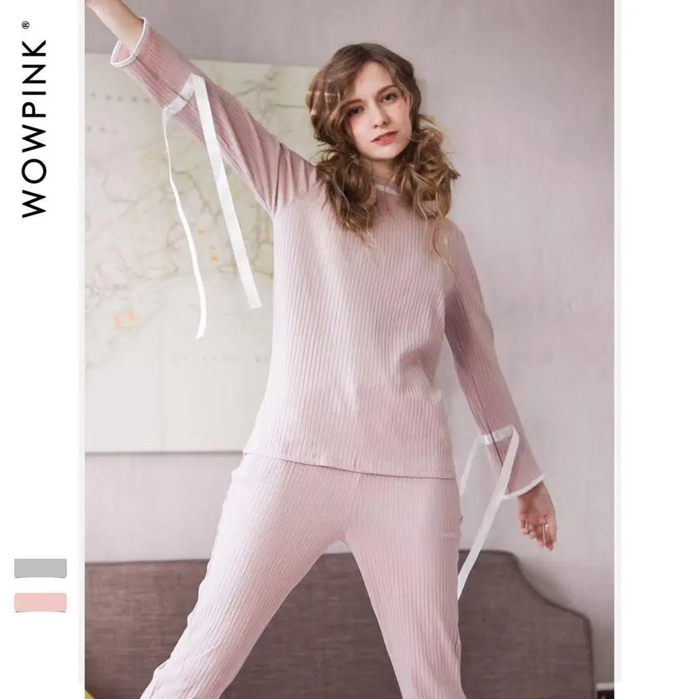 2019 осенние новые хлопковые трикотажные пижамы женские простые европейские и