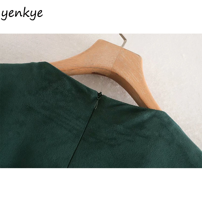 Женское винтажное однотонное платье из искусственной замши повседневное