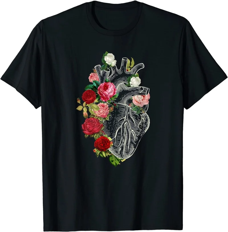 

T Shirt Anatomical Heart and Flowers Show Your Love Women Men T-Shirt Gift Tshirt Mens Funny Gift for Men Women Short Sleeve