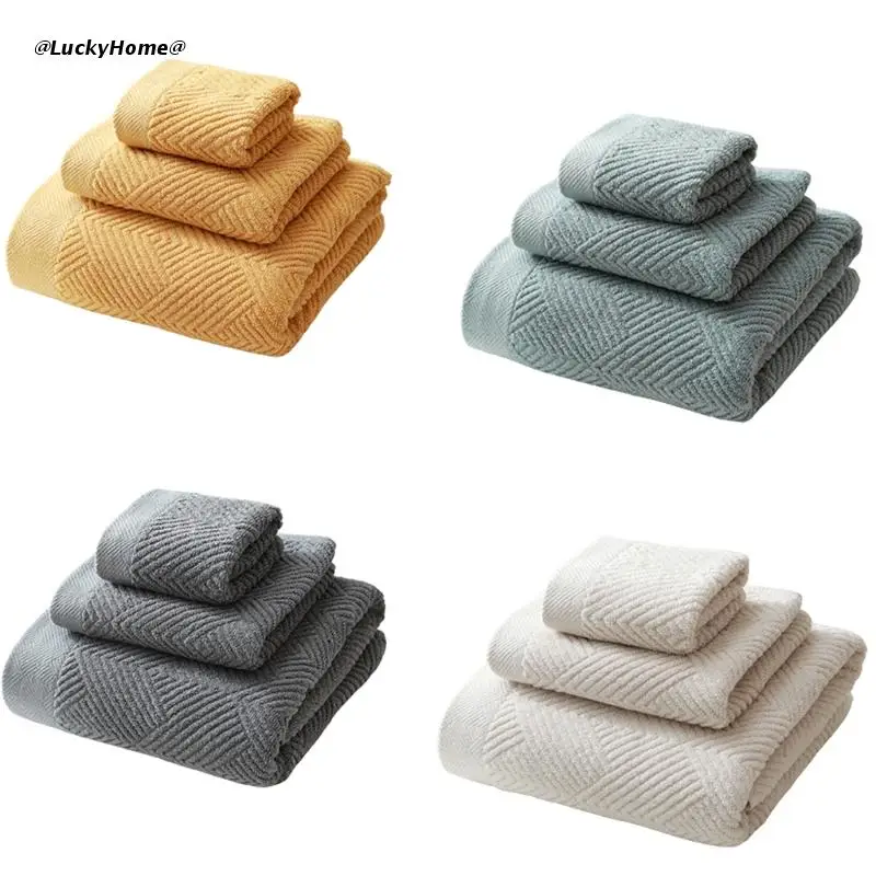 

11UA 3pcs Cotton Bath Towel Solid Color Face Towels Jacquard Absorbent Quick Dry Washcloth Bathroom Shower Beach Blanket