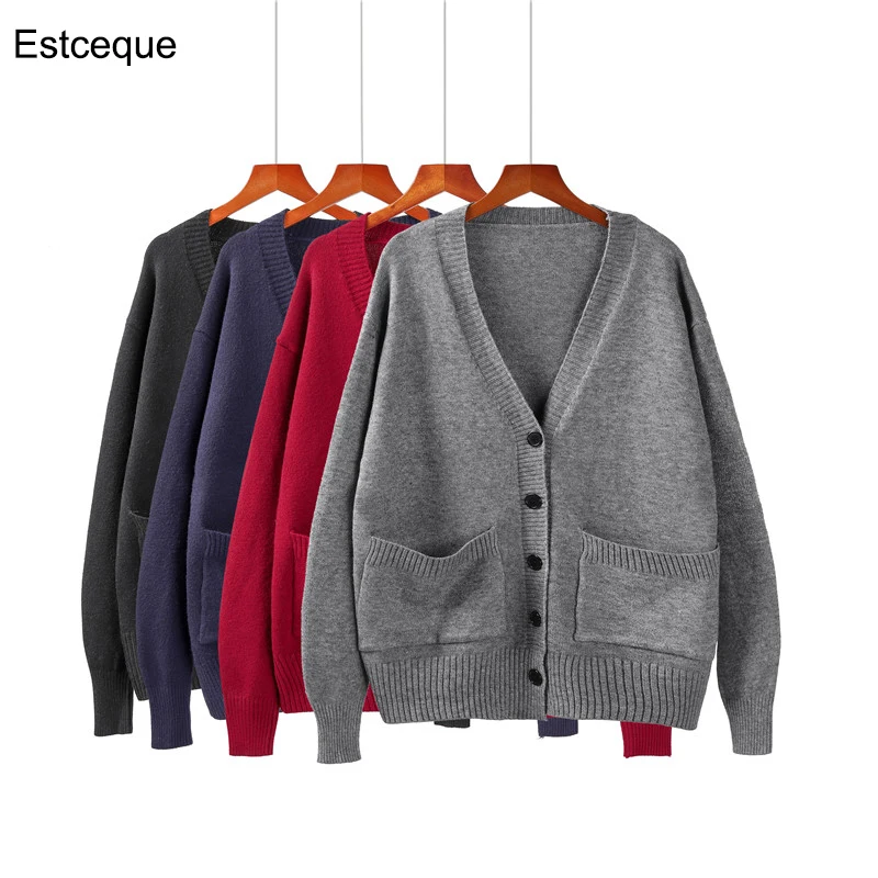 

High quality thin cardigan women basic sweater autumn winter solid v-neck loose thin outwear sweater