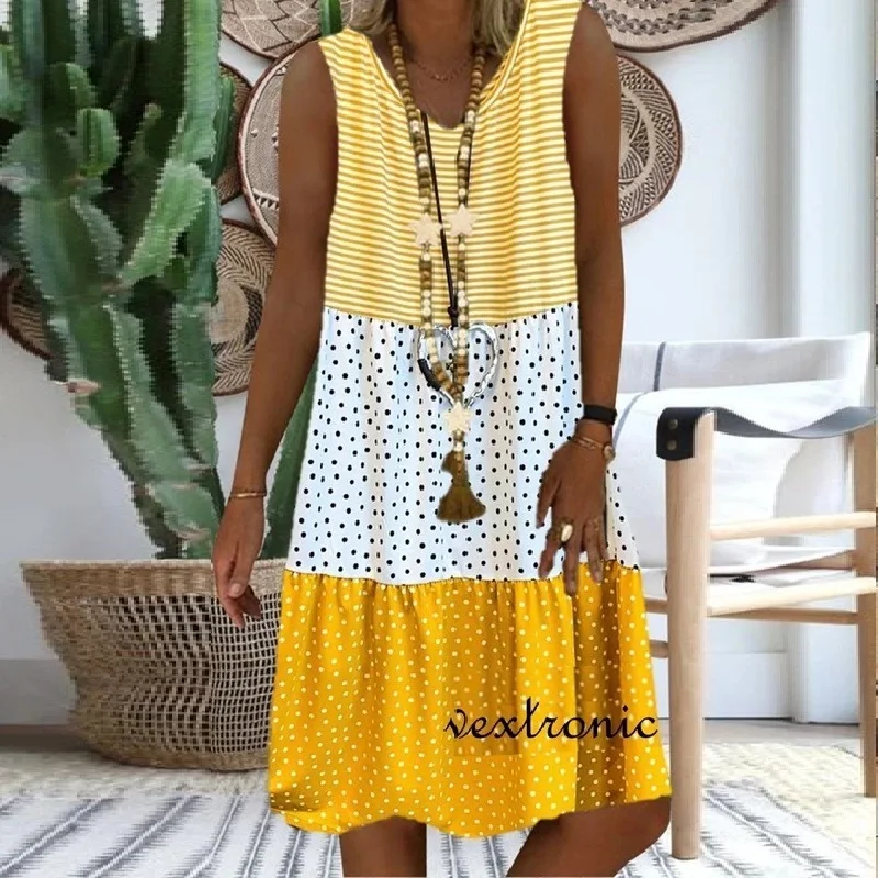 Женское летнее платье миди с v образным вырезом и принтом пляжное в горошек