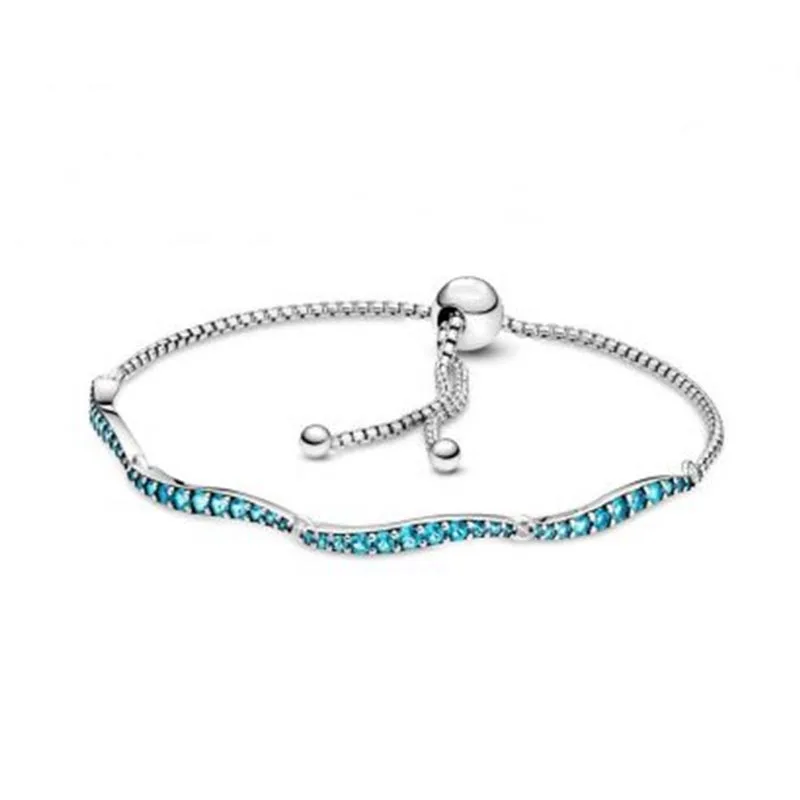 

2021 Summer New S925 Silver Fashion Blue Wavy Slider Bracelet, High-quality Jewellery For Romantic Birthday Gifts For Ladies