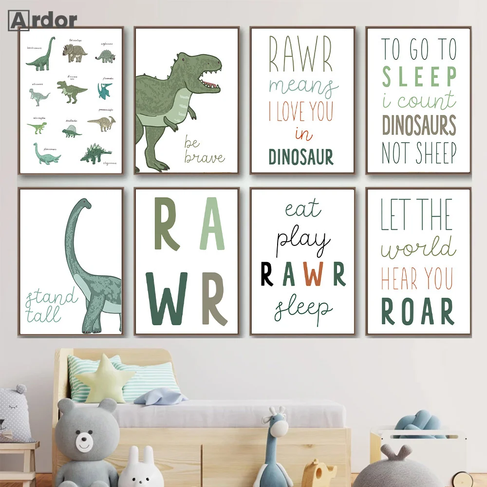 

Quotes Dinosaur Poster Abstract Wall Art Print Animal Posters Nursery Canvas Painting Nordic Wall Pictures Boy Baby Room Decor