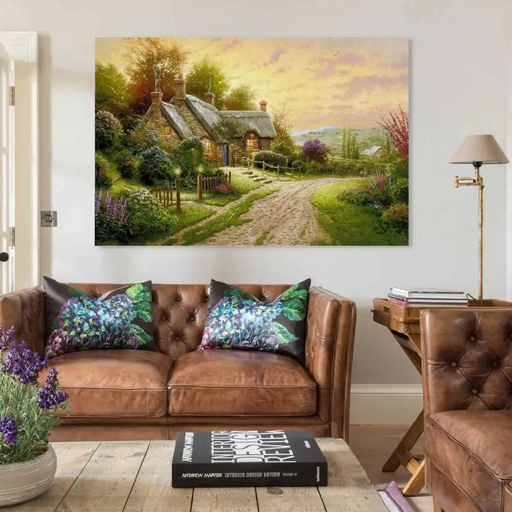 

Farmhouse landscape oil painting poster living room decoration painting canvas wall art living room