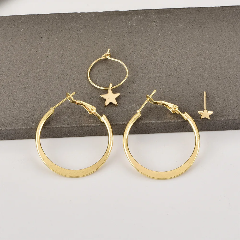 Золотые серьги круглой формы с звездным пендантом для женщин простого дизайна, серьги-обруч для бохо-стайлинга и модных вечеринок A448.